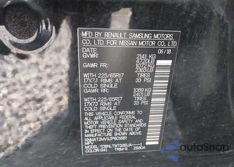 2018 Nissan Rogue Sv from USA, damaged, VIN KNMAT2MVXJP601681